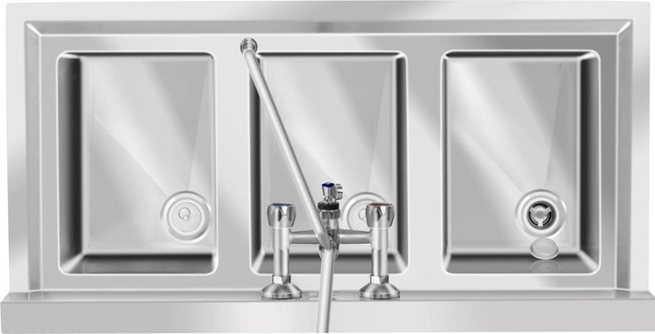 Actual product image Royal Catering Commercial Sink – 3 Compartment – 100 x 50 x 97 cm (Top-mounted sink, 25 cm, 100 cm)