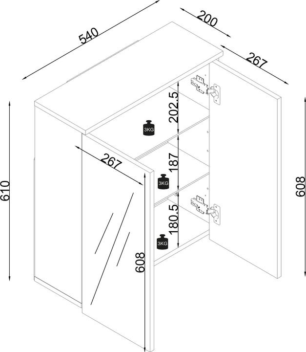Actual product image VCM Spiegelschrank Bad Spiegel Nilari (54 x 20 x 61 cm)