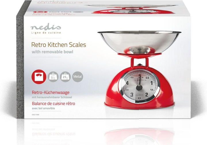 Produktbild Nedis Küchenwaage Retro Ana Logo Metall Rot, KASC110RD