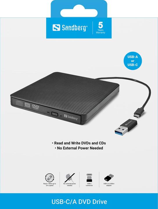 Immagine prodotto Sandberg USB-C/A DVD Drive (Masterizzatore DVD)