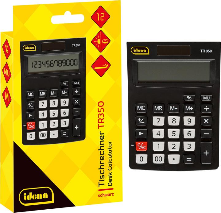 Produktbild Idena Taschenrechner TR350 solar schwarz 12-stelliges Display (Solarzellen)