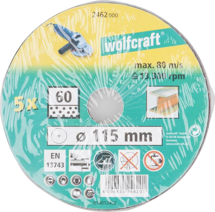 Produktbild wolfcraft wolfcraft 5 Fiberschleifscheiben WS K60 ø115mm (K60)