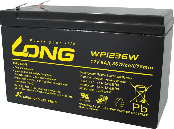 Immagine prodotto Long WP1236W WP1236W Batteria al piombo 12 V 9 Ah al piombo (AGM) (L x H x P) 151 x 102 x (12 V, 9 Ah)