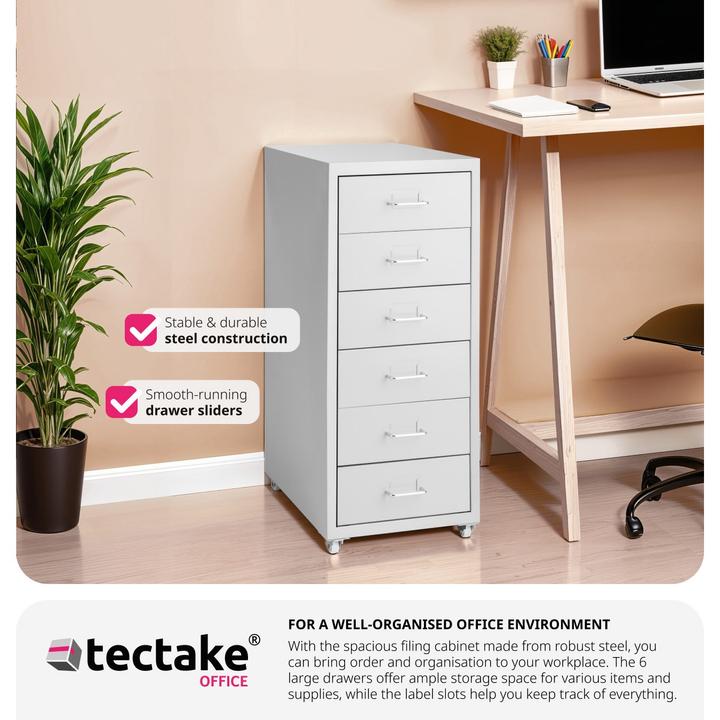 Image du produit tectake Caisson de bureau 6 tiroirs (41 x 28 x 69 cm)