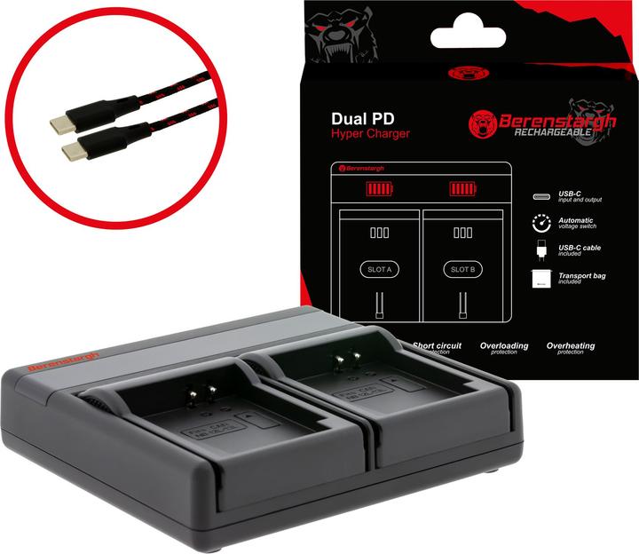 Berenstargh Dual PD Hyper Ladegerät f. Canon NB12L NB13L USB-C in/out Powerbankfunktion (Kamera Akku Ladegerät)