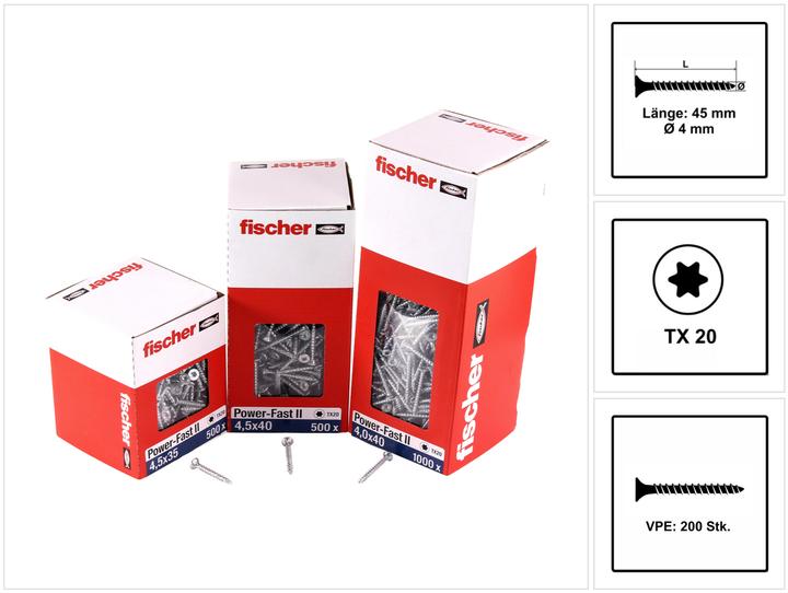Produktbild Fischer PowerFast II 4,0x45 SK TX VG blvz 200 (200 Schrauben pro Stück)