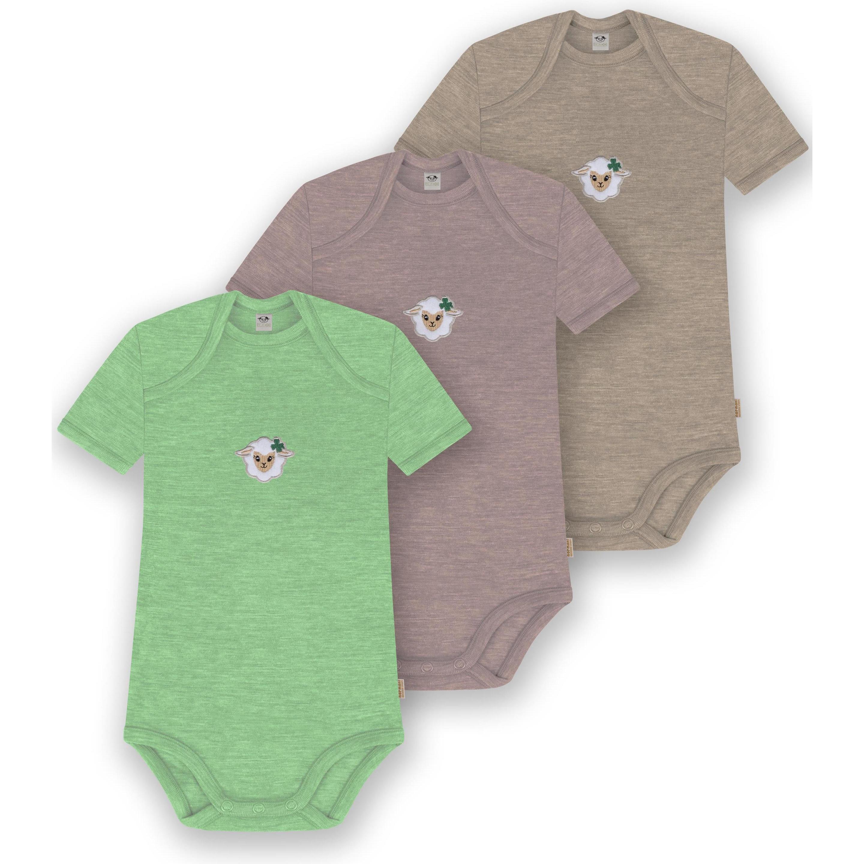Normani, Herren, Body, 3er Set Baby Merino Body Kurzarm „Tauranga" - 9299, Beige, (92)