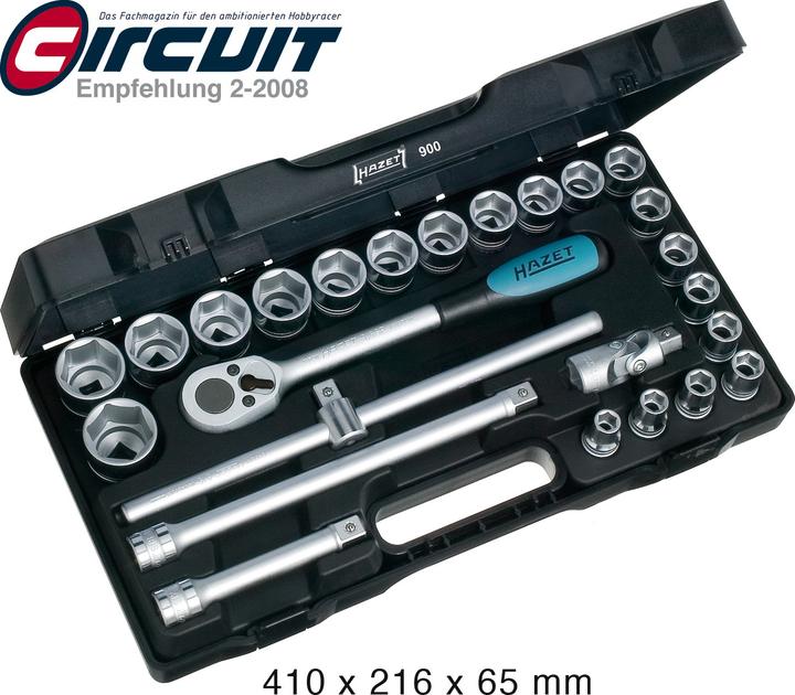 Produktbild HAZET Steckschlüssel Satz 900 ∙ Vierkant12,5 mm (1/2 Zoll) ∙ Aussen Sechskant-Tractionsprofil ∙ 10 -…