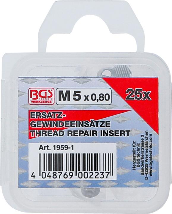 Image du produit BGS Inserts taraudés M5 x 0,8 mm 25 pièces