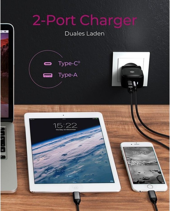 Produktbild Icy Box Adap Power Supply 2-Port, USB + USB-C (38 W)