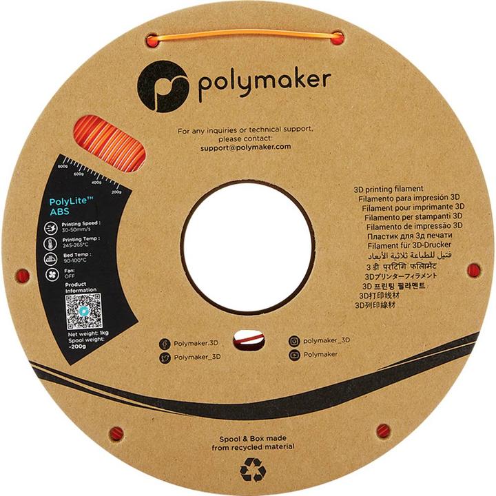 Produktbild Polymaker PE01009 PolyLite Filament ABS geruchsarm 1.75 mm 1000 g Orange 1 St. (ABS, 1.75 mm, 1000 g, Orange)