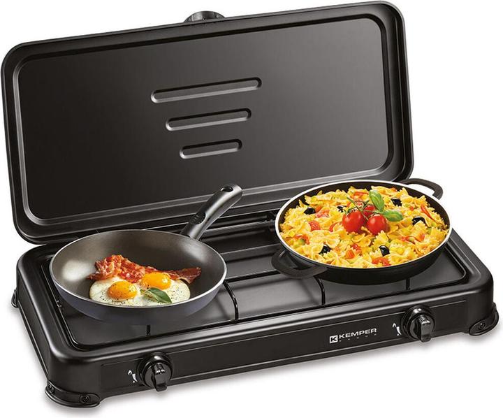 Actual product image Kemper 2-burner enamelled butane/propane gas cooker, black, 570 x 300 x 65 mm