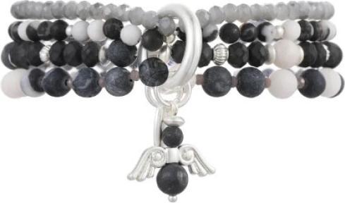 Produktbild Andreani Armband aus echtem Schwarz-Weiss Jaspis mit Engelanhänger von (18 cm, Echtes Schwarz-Weiss Jaspis)