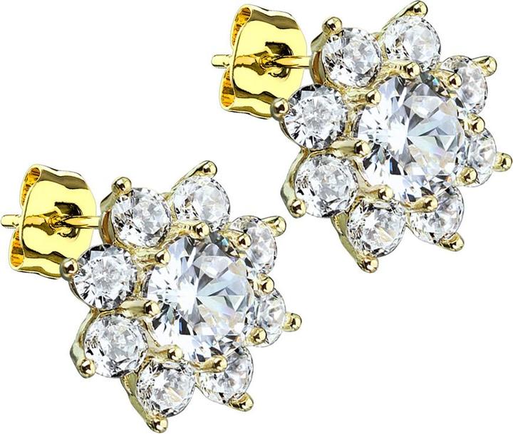 Image du produit Star Piercing Boucles d'oreilles plaquées or 14k Fleur de cristal avec grand cristal (Laiton, Acier chirurgical 316L)