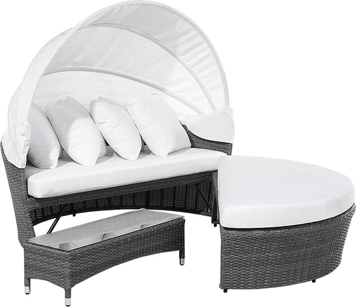 Produktbild Beliani Sonneninsel Rattan grau Sonnendach cremeweiss SYLT LUX