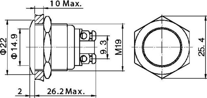 Actual product image Tru Components 701270 GQ 19F-S Vandal-resistant pushbutton 48 V/DC 2 A 1