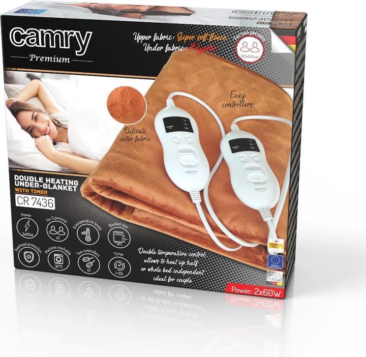Produktbild Camry CR 7436 Electric Heating Blanket with Timer, Super Soft Fleece, 150x160cm