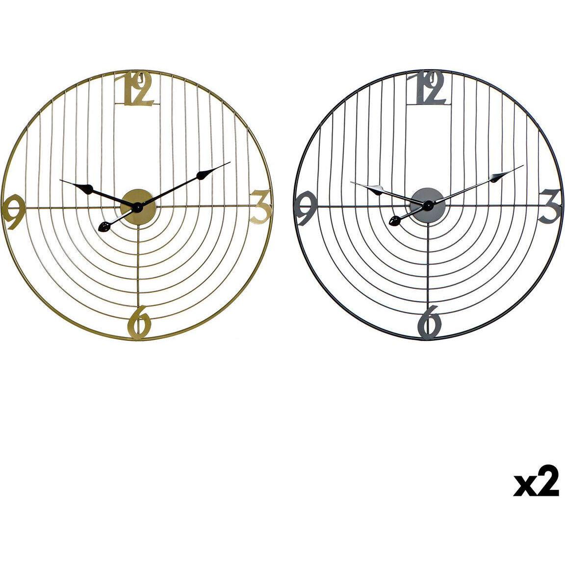 DKD Home Decor, Orologio da parete, Wall Clock Black Golden Metal 60 x 3 x 60 cm Modern (2 Units)