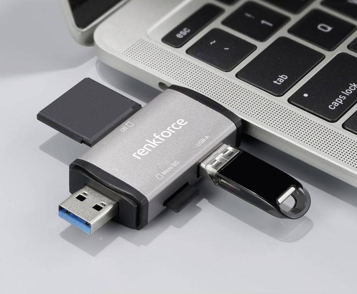 Produktbild Renkforce RF-CR-480 Externer Speicherkartenleser USB-A, USB-C® Aluminium-Grau (USB-C)