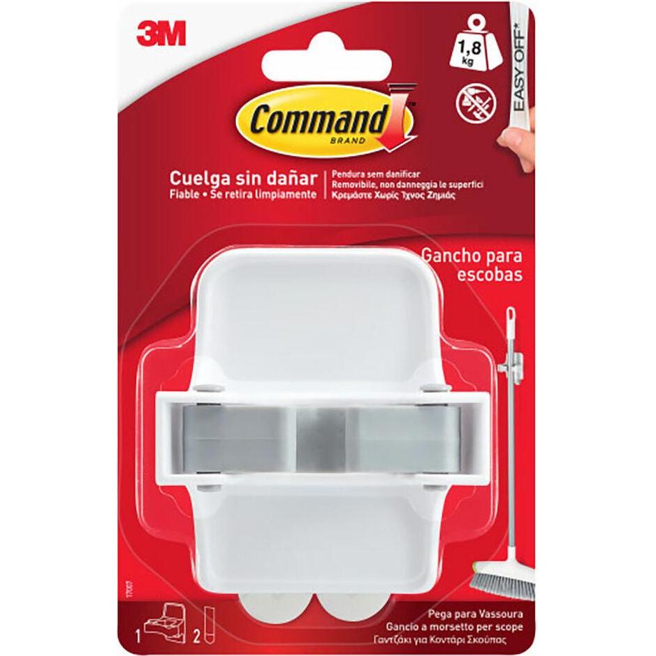 3M, Chiodo adesivo + Gancio adesivo, Command broom hook, 1 unit + 2 strips, max 1.8 kg