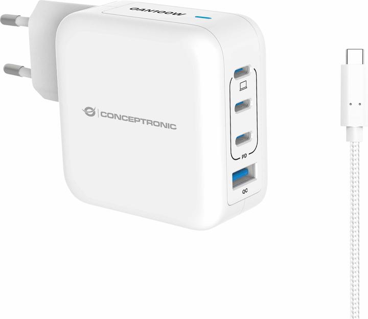 Produktbild Conceptronic Ladegerät 4Port 100W,3xUSB-C,3-in-1 USB-A PD ws (100 W, 4 Ports)