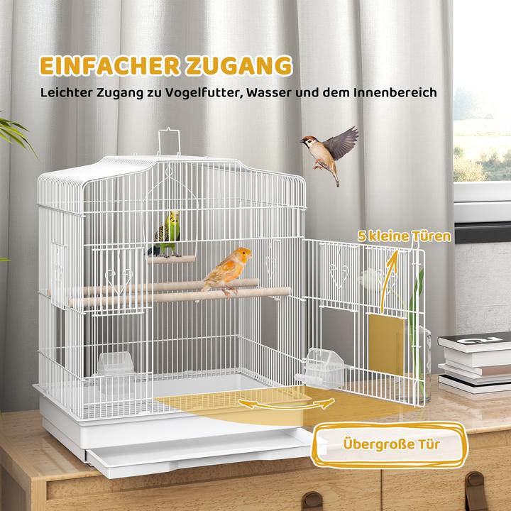 Produktbild PawHut Vogelkäfig Stahl, Kunststoff Weiss