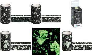 Heyda Deko-Klebeband Glow in the dark Dinos aus Papier, Farbe: nachtleucht-gelb / schwarz