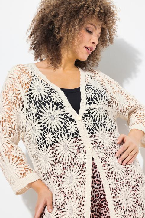 Produktbild Ulla Popken Strickjacke, Blüten, Wellenkanten, V-Ausschnitt, Langarm (50, 52)