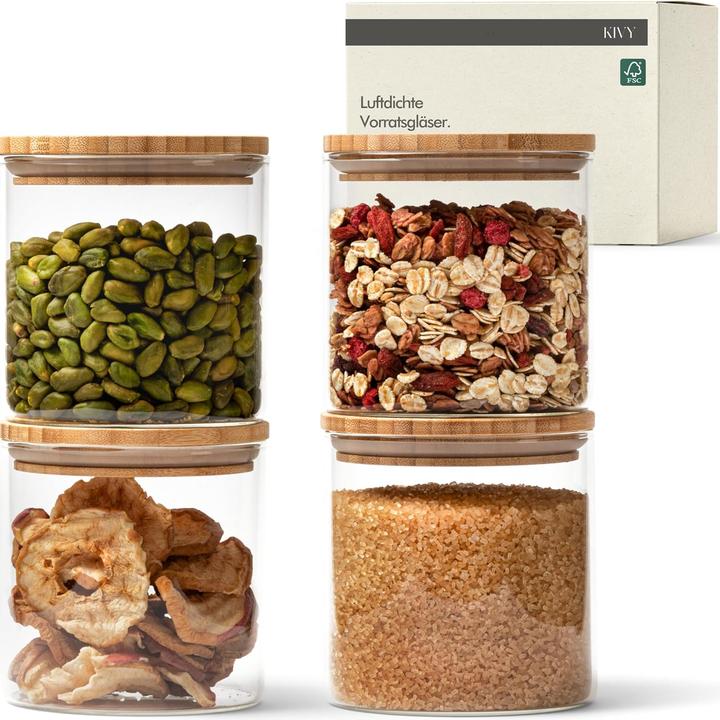 Kivy Vorratsgläser-Set mit Bambusdeckel (0.60 l)