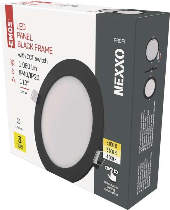 Image du produit Emos Luminaire LED encastré NEXXO, rond, noir, 12,5W, avec Change CCT (1050 lm)