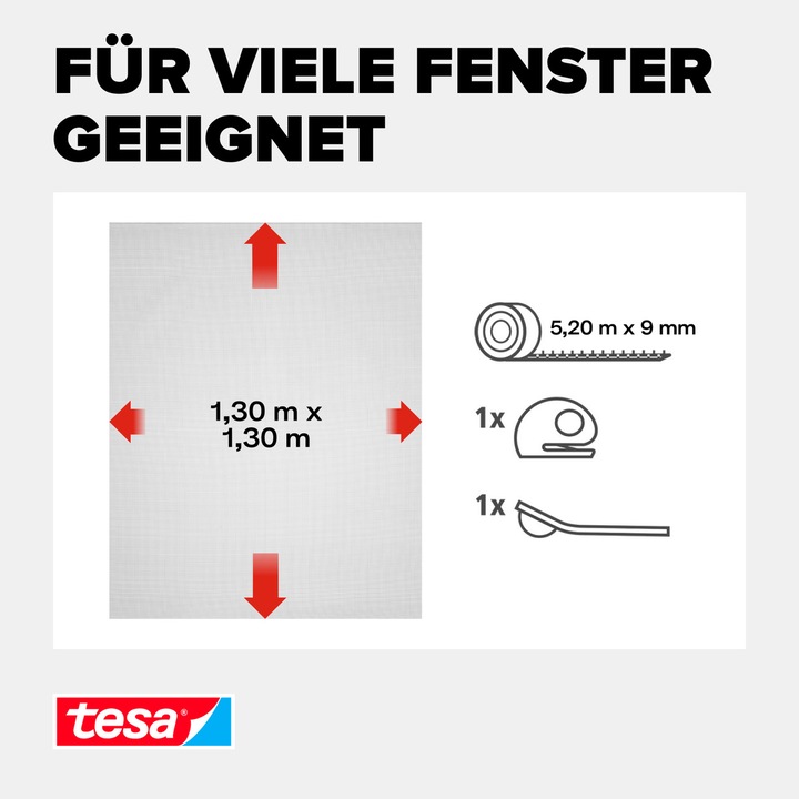 Produktbild tesa 2x Insektenschutz COMFORT für Fenster, mit Klettband, selbstklebend, ohne Bohren (130 x 130 cm)