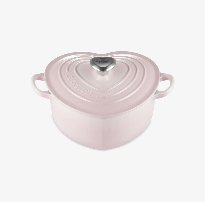 Image du produit Le Creuset Rôtissoire à coeur avec bouton de coeur Shell Pink (20 cm, Cocotte + faitout, Fonte)