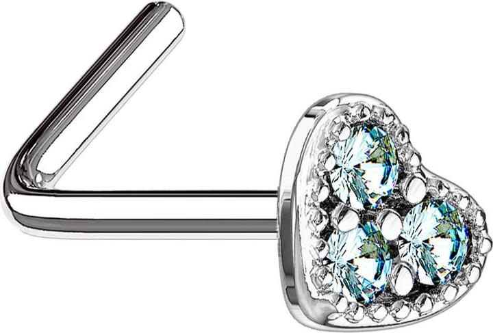 Produktbild Star Piercing Nasenstecker gewinkelt silber Herz Kristall aqua (Messing, Chirurgenstahl 316L)