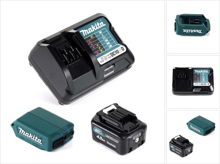 Produktbild Makita DEAADP08 WM1 USB Adapter für 10,8V-12V Akkus + 4,0 Ah Akku ( 197406-2 ) + Lader ( 197343-0 ) (12 V)