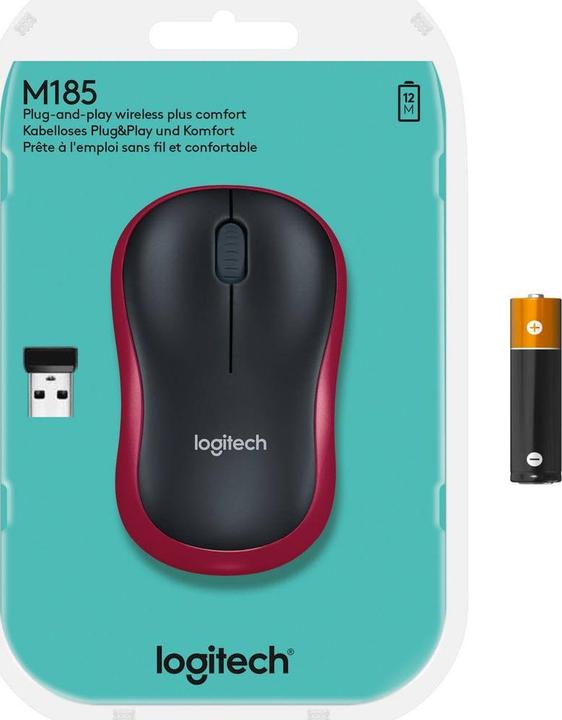 Actual product image Logitech MOUSE USB OPTICAL CORDL. M185/RED 910-002240 (Wireless)