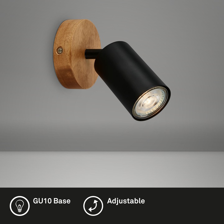 Produktbild Briloner Spot, schwarz, mit Holz, exkl. 1xGU10 9W (GU10)