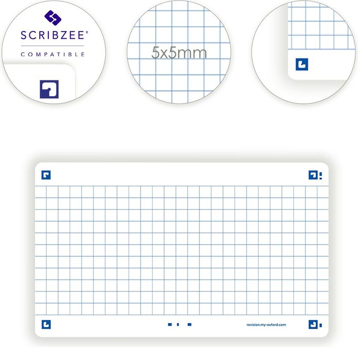 Immagine prodotto Oxford Schede Flash 2.0, 75 x 125 mm, bianche a quadretti, 250 g/m², angoli arrotondati, certificate PEFC (75 x 125 mm, 250 g/m², 64 x)