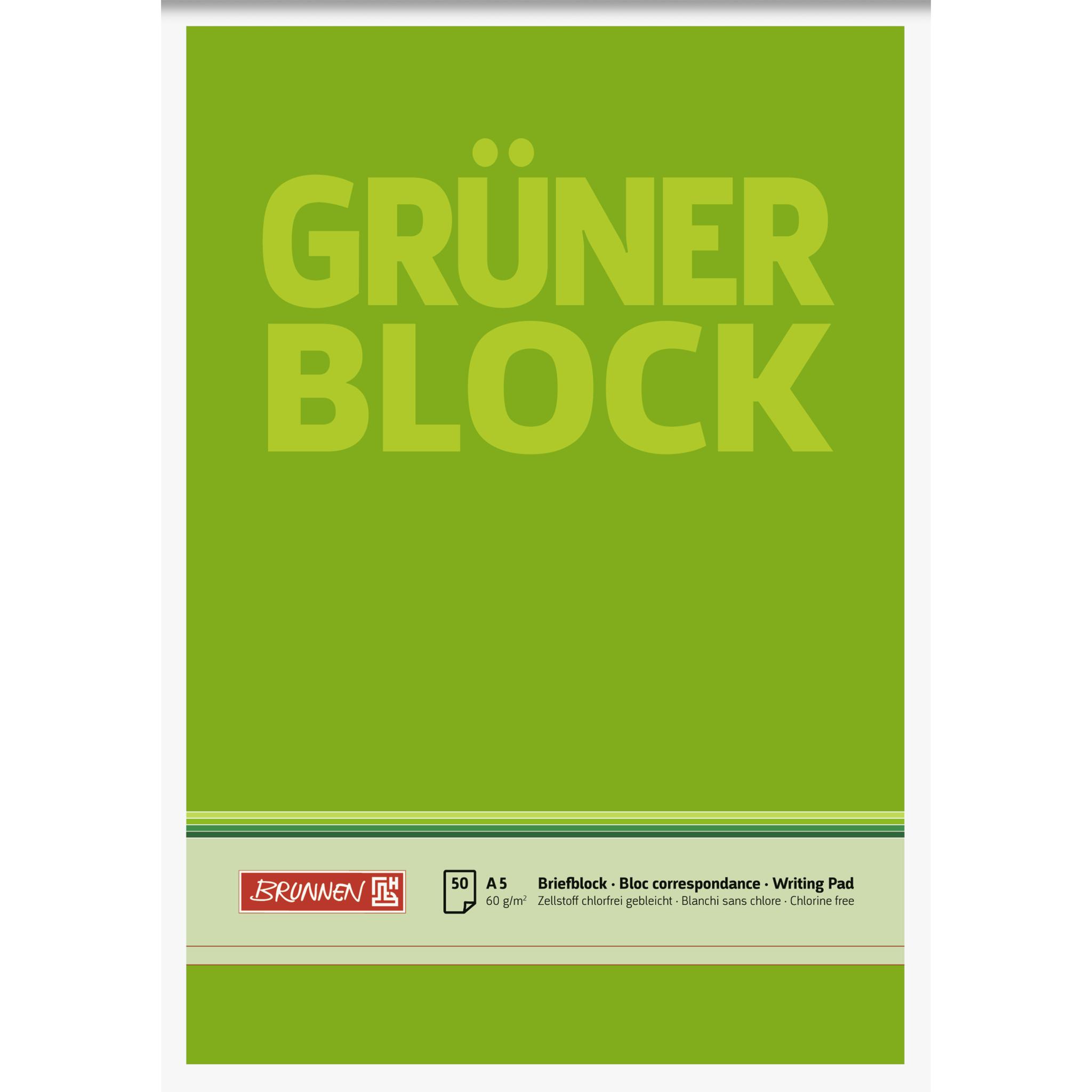 Brunnen, Heft + Block, Briefblöcke "Grüner Block" DIN A5 blanko (A5, Blanko)