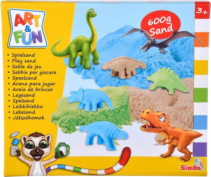 Productafbeelding Simba 106344621 Art and Fun Speelzand Set Dinosaurussen, 3X 200g Zand, Platform, 4X Dino 3D Vorm, Fos