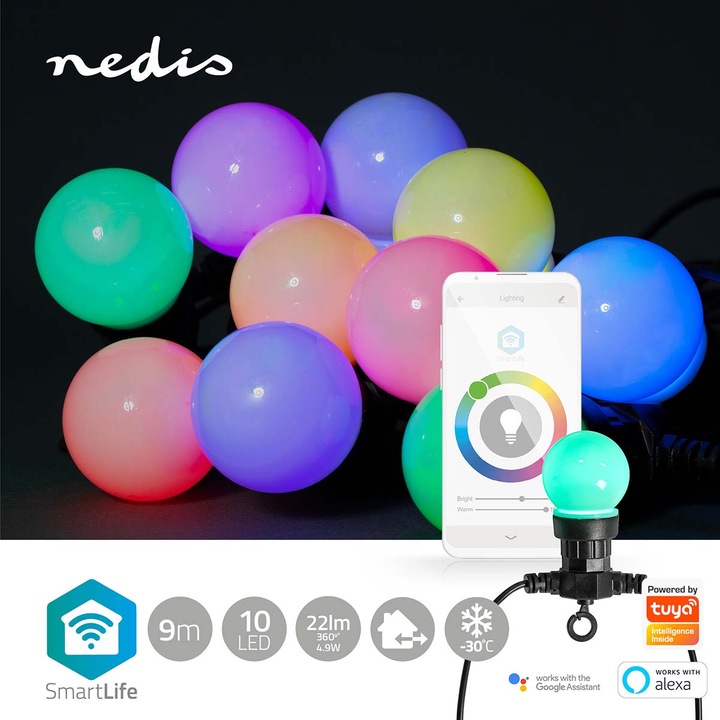 Image du produit Nedis SmartLife Décoratif LED Wi-Fi RGB 10 LED"s 9.00 m Android™ / IOS (9 m)