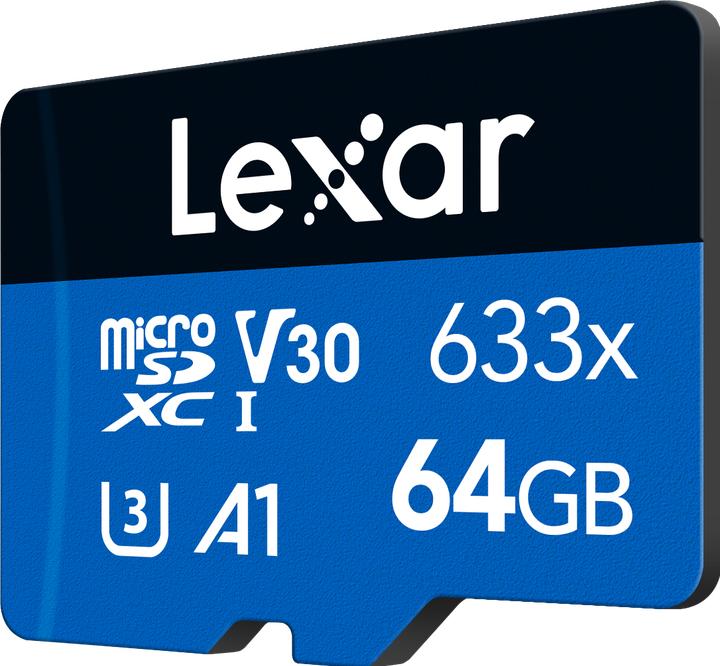 Actual product image Lexar 64GB High-Performance 633x microSDXC UHS-I, up to 100MB/s read 20MB/s write (64 GB, microSDXC, U3, UHS-I)