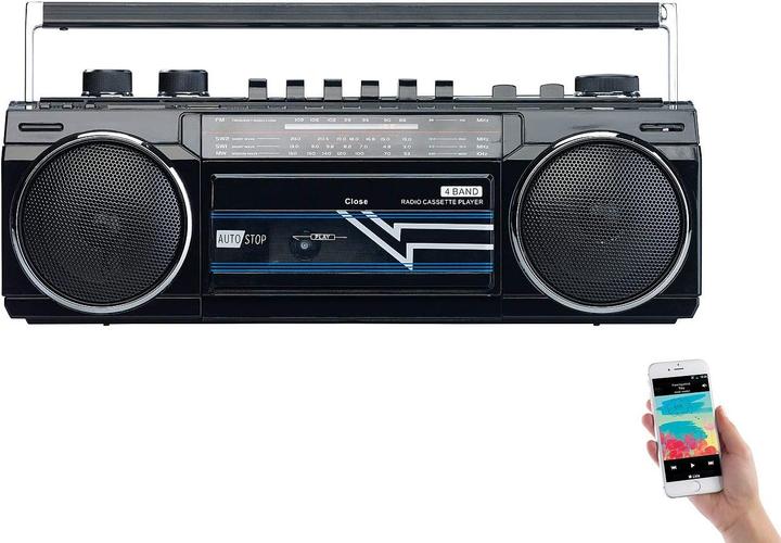 Actual product image Auvisio Retro-Boombox mit Kassetten-Player (AM, FM, Bluetooth)