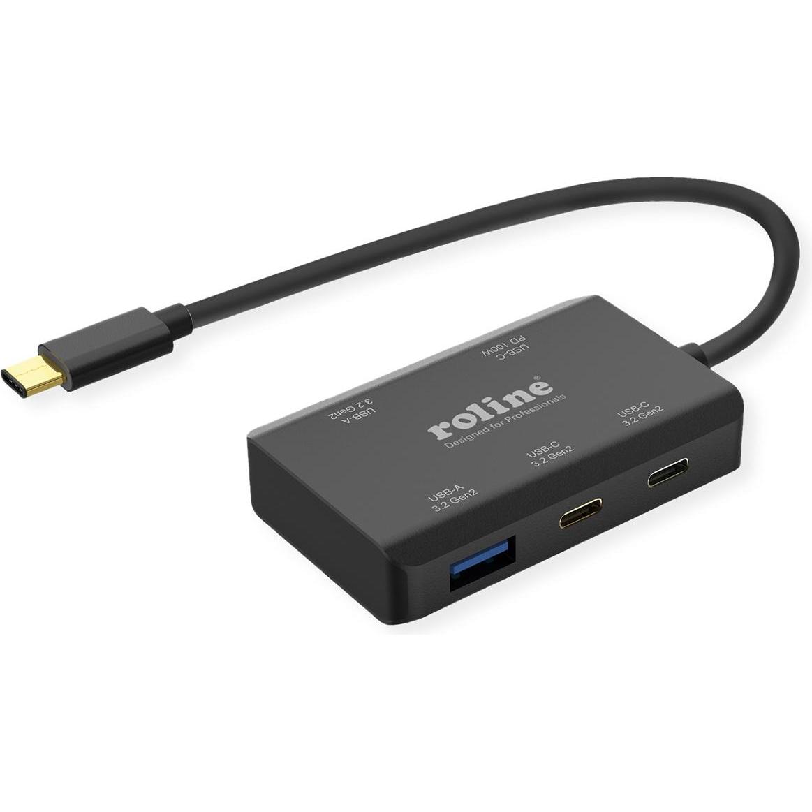 Roline 14.02.5060 (USB-C, 4 Ports), Dockingstation + USB Hub, Schwarz