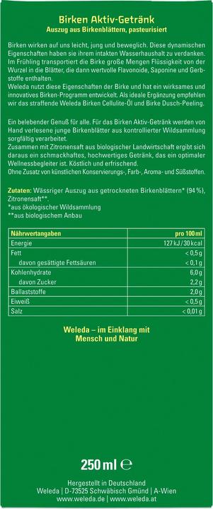 Nutritional values and ingredients Weleda Birch (1 Piece)