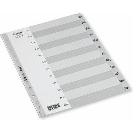 Bantex, Ordner Zubehör, Register Basic-line, jan-dec, plast, A4, grå