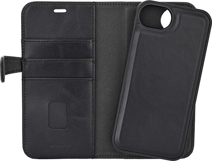 Actual product image Buffalo 2in1 Leather 3 card MagSeries iPhone 16e Black (Apple iPhone 16e, Apple iPhone 17e)