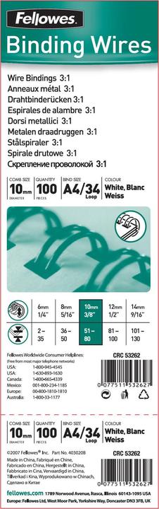 Image du produit Fellowes Dos de reliure en fil métallique 8 mm