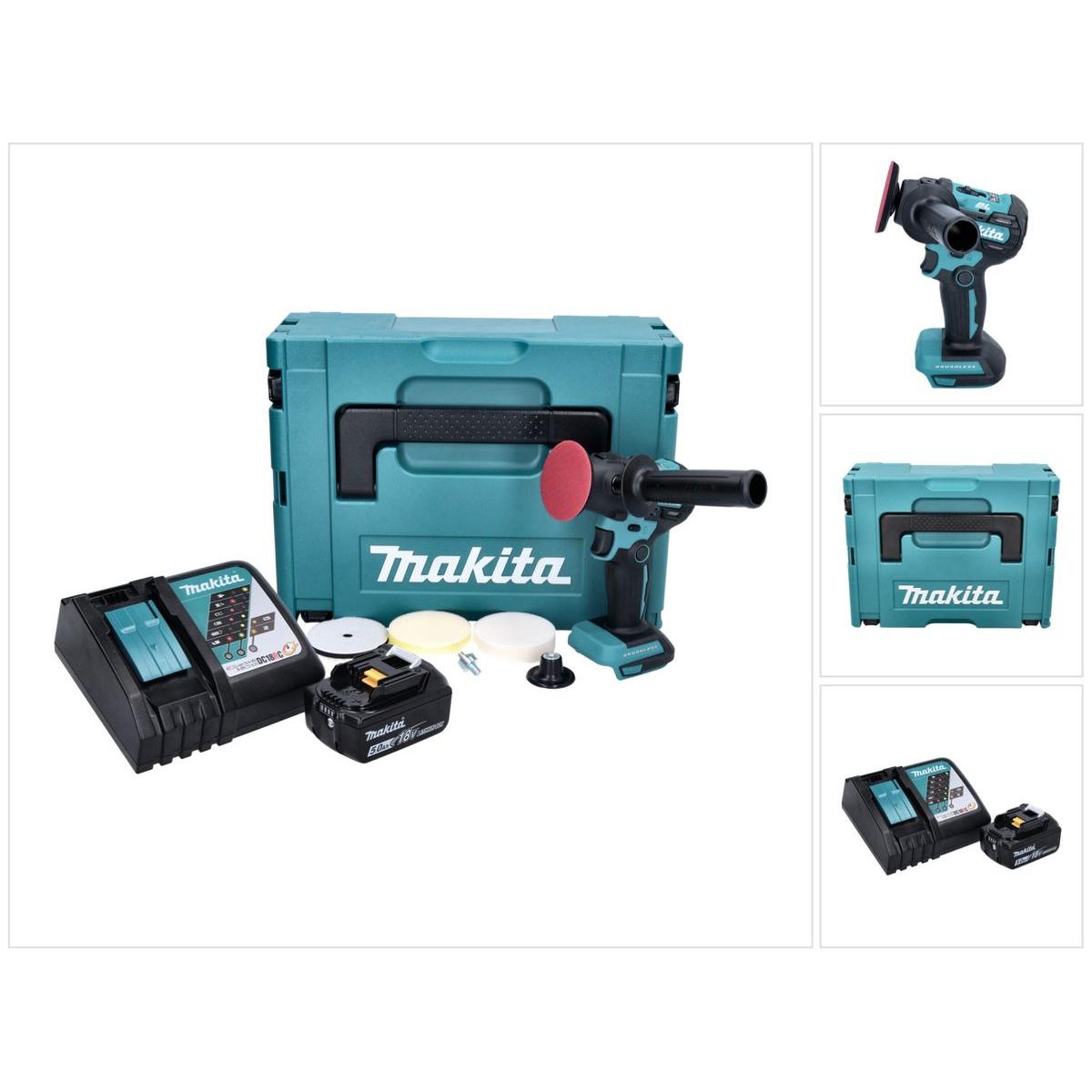 Makita, Schleifmaschine + Poliermaschine, DPV 300 RT1J Akku Schleifer Polierer 18 V 50 / 80 mm Brushless + 1x Akku 5,0 A...