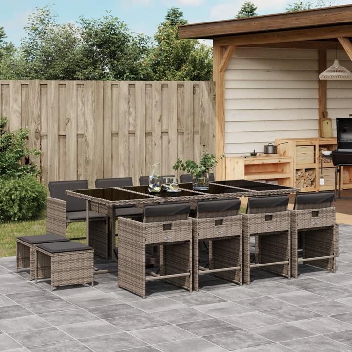 Produktbild VidaXL Gartenmöbel Essgruppe Gartengarnitur Sitzgruppe 13-tlg. Grau Poly Rattan (220 cm)