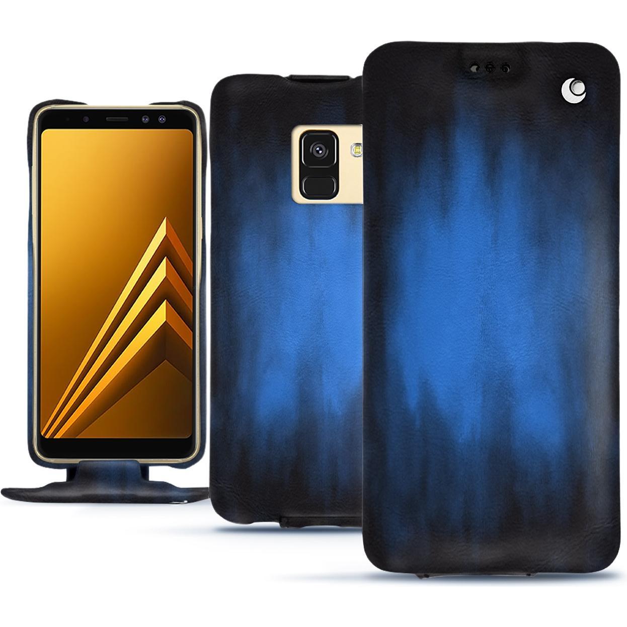Noreve Lederschutzhülle vertikal (Samsung Galaxy A8+), Smartphone Hülle, Blau